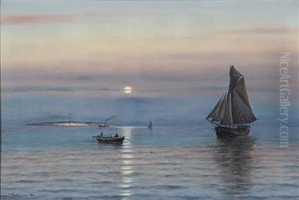 Maneopgang Ved Helsingborg I August Oil Painting by Johan Jens Neumann