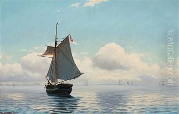 Seascape With Sailing Ship In Calm Weather Oil Painting by Johan Jens Neumann