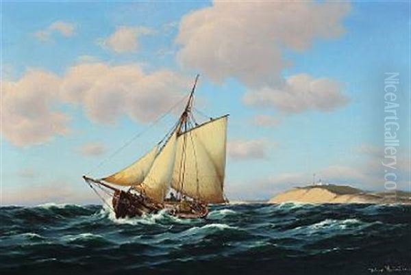 Udfor Spodsbjerg Fyr Ved Isefjorden Oil Painting by Johan Jens Neumann