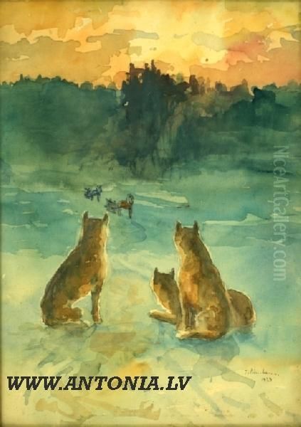 Wolves Oil Painting by Stanislavs Birnbaums