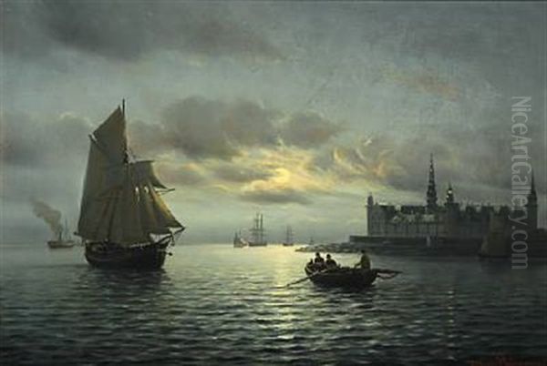 Seascape With Kronborg Castle In The Background Oil Painting by Johan Jens Neumann