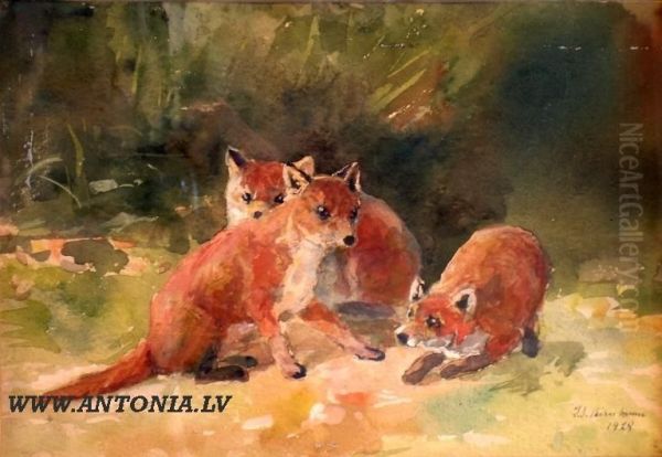 Fox-cub Oil Painting by Stanislavs Birnbaums