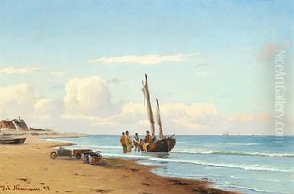 Stranden, The Beach Oil Painting by Johan Jens Neumann