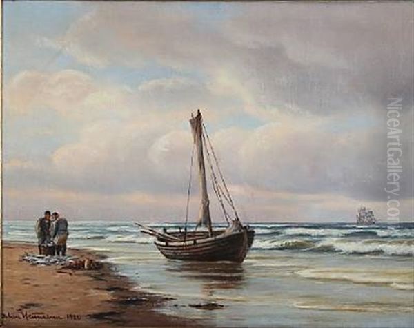 Strand Ved Gl. Skagen Oil Painting by Johan Jens Neumann