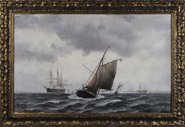 Harbor Scene, Ships And Sailing Vessels by Johan Jens Neumann