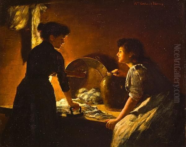 Washerwomen By Candlelight Oil Painting by William Verplanck Birney