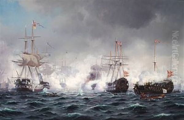 The Battle Of Copenhagen Oil Painting by Johan Jens Neumann