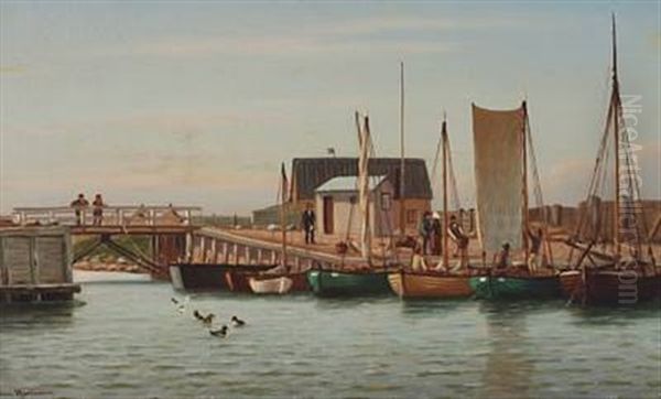 Harbor Scenery Oil Painting by Johan Jens Neumann