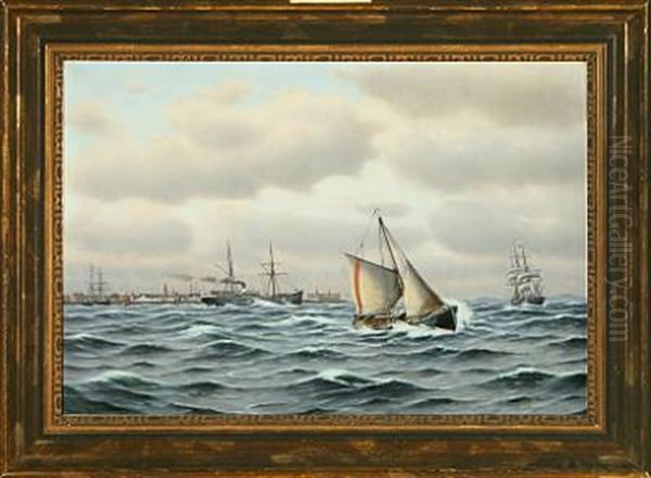 Ships On The Sound At Helsingor Oil Painting by Johan Jens Neumann