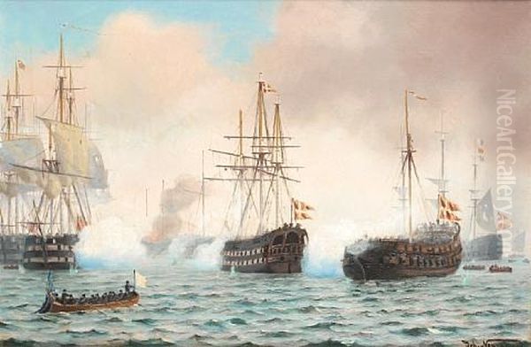 The Battle Of Copenhagen Dispatch Oil Painting by Johan Jens Neumann