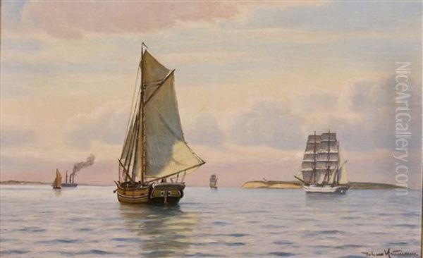 Segelschiffe Vor Der Kuste Oil Painting by Johan Jens Neumann