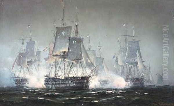 The "prins Christian Frederik" In The Battle Of Zealand Point Oil Painting by Johan Jens Neumann