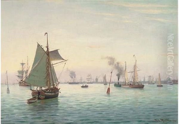 Shipping Off Copenhagen Oil Painting by Johan Jens Neumann