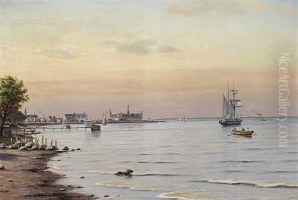 Sejlskibe I Sundet Ud For Kronborg Oil Painting by Johan Jens Neumann