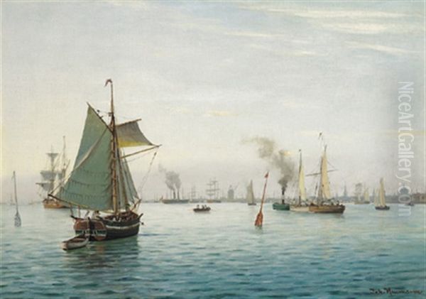 Segelschiffe Vor Kopenhagen Oil Painting by Johan Jens Neumann