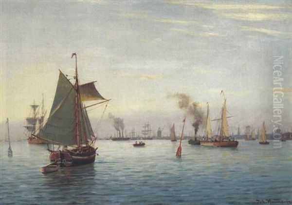 Segelschiffe Vor Kopenhagen Oil Painting by Johan Jens Neumann