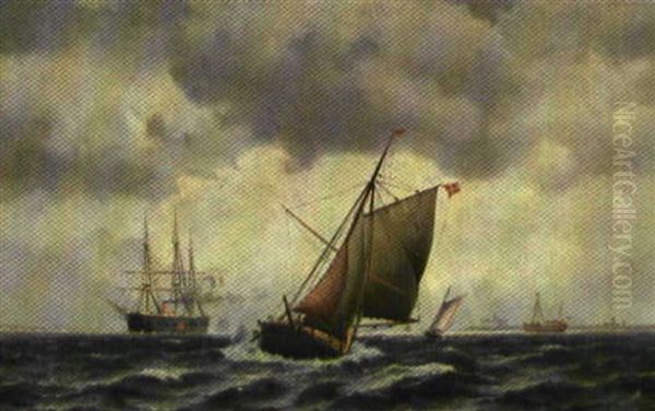 Marine Med Livlig Trafik Ud For Kronborg Oil Painting by Johan Jens Neumann