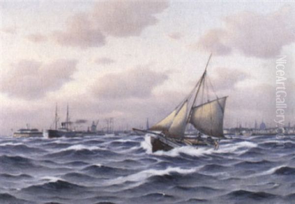 Sejlskib Ud For Kobenhavns Havn Oil Painting by Johan Jens Neumann