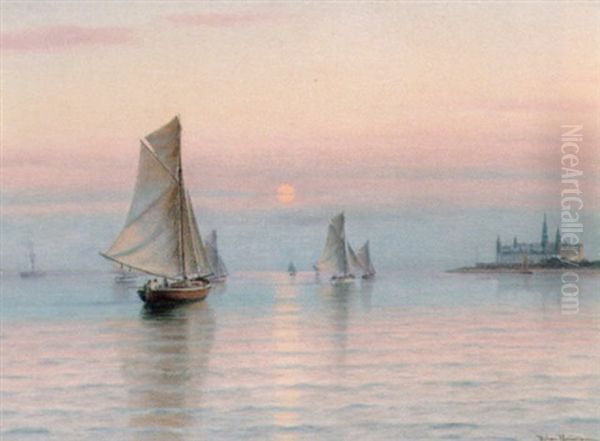 Kolig Sommeraften Med Sejlskibe Ud For Kronborg Oil Painting by Johan Jens Neumann