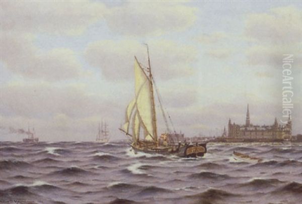 Parti Fra Helsingor Havn Oil Painting by Johan Jens Neumann