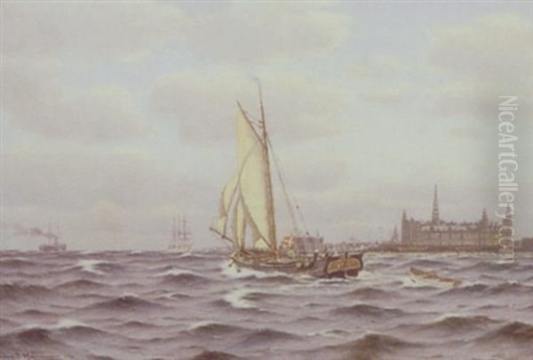 Parti Fra Helsingor Havn Oil Painting by Johan Jens Neumann