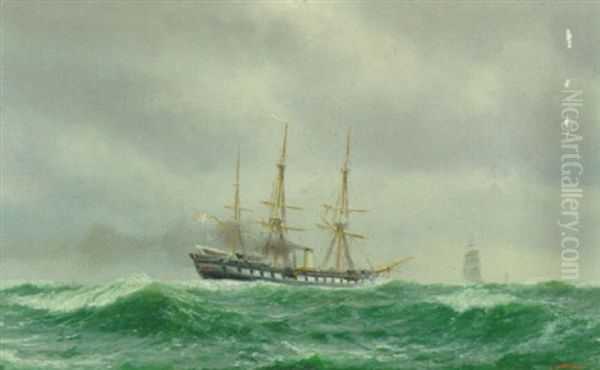 Fregatten Sjaelland I Nordsoen Oil Painting by Johan Jens Neumann