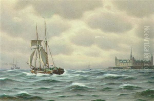 Hollandsk Skonnert Ud For Helsingor Oil Painting by Johan Jens Neumann