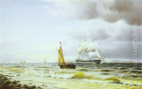 Sundet Ud For Kronborg Pynt, Eftermiddag, Optraekkende Torden Oil Painting by Johan Jens Neumann