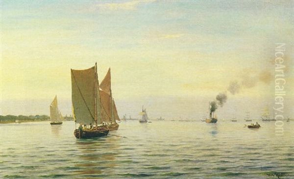 Barche In Rada Oil Painting by Johan Jens Neumann