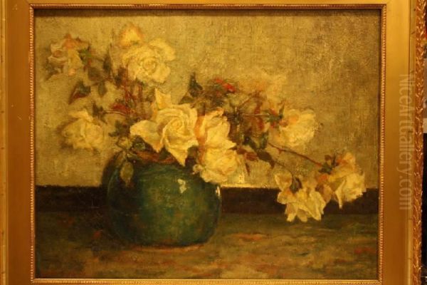 Witte Rozen Oil Painting by Carolina Haverman Birnie