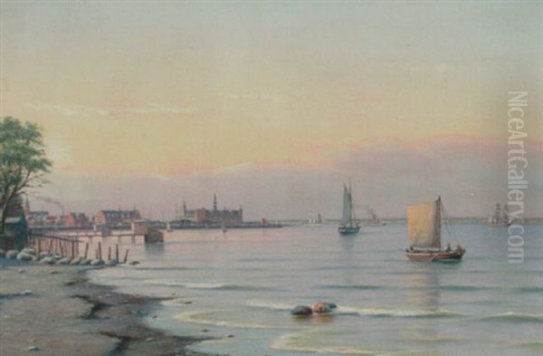 Sejlskibe Ud For Kronborg Oil Painting by Johan Jens Neumann