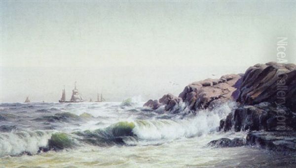 Marine Med Fiskekuttere Ud For Kullen Oil Painting by Johan Jens Neumann