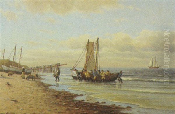 Fiskere Ved Stranden, Raageleje Oil Painting by Johan Jens Neumann