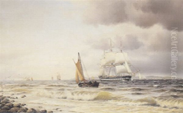 Sundet Ud For Kronborg Oil Painting by Johan Jens Neumann