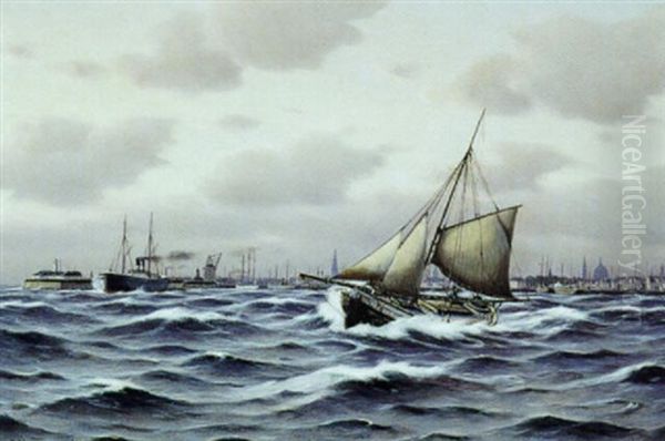 Ved Indsejlingen Til Kobenhavns Havn Oil Painting by Johan Jens Neumann