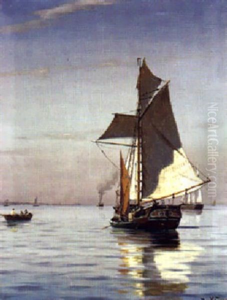 En Kadreier Border En Jagd I Oresund Oil Painting by Johan Jens Neumann