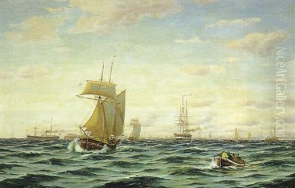 Sundet Udfor Kobenhavn. Morgen Med Opfriskende Kuling Oil Painting by Johan Jens Neumann