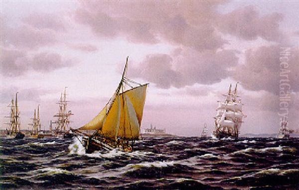 Segelschiffe Bei Frischer Brise Vor Dem Hafen Von Kopenhagen Oil Painting by Johan Jens Neumann