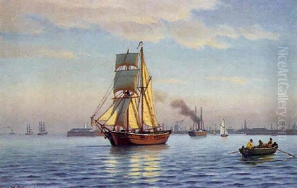 Marine Udfor Kobenhavns Havn Oil Painting by Johan Jens Neumann