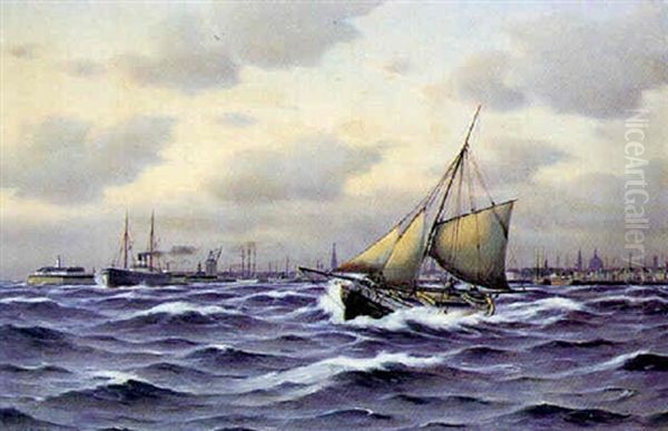 Stormfuld Morgen Nord For Kobenhavn Oil Painting by Johan Jens Neumann