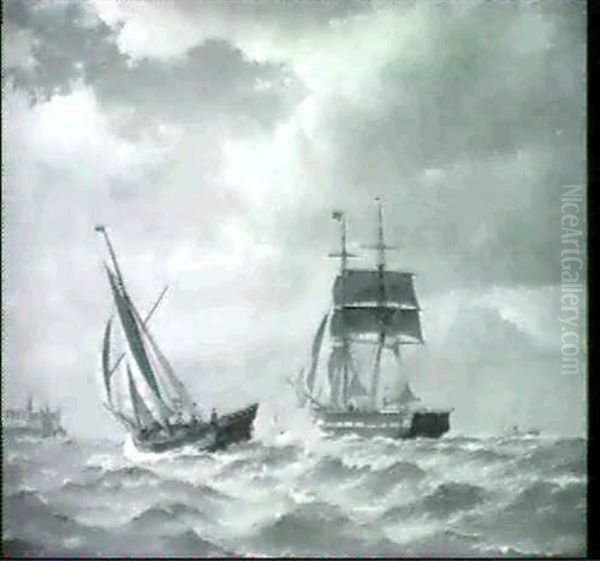 Marine Med Sejlskibe Ud For Kronborg Oil Painting by Johan Jens Neumann