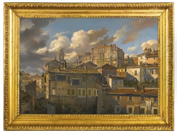 Houses In Rome, Near Santissima Trinita Dei Monti Oil Painting by Eugen Napoleon Neureuther