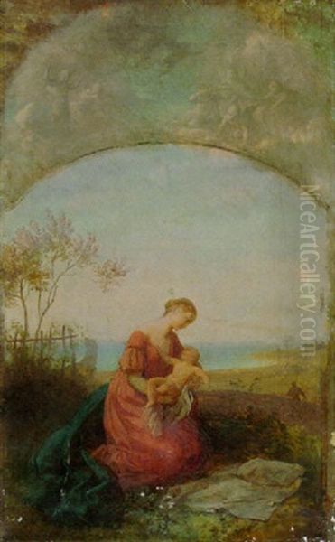 Madonna Mit Kind In Fruhlingslandschaft Oil Painting by Eugen Napoleon Neureuther