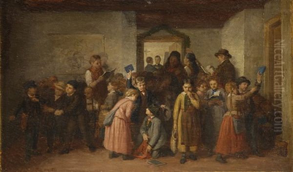 Die Schulpause Oil Painting by Ludwig Neustatter