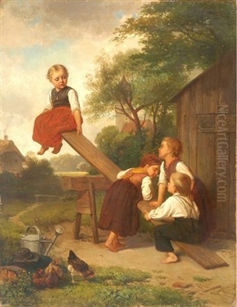 Spielende Kinder Oil Painting by Ludwig Neustatter