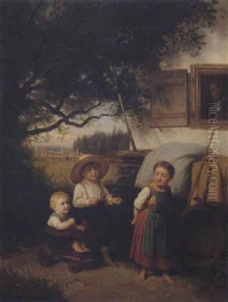 Children Playing Oil Painting by Ludwig Neustatter