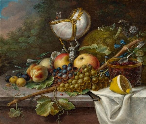 Still Life With Shell And Grapes Oil Painting by Maximilian Neustueck