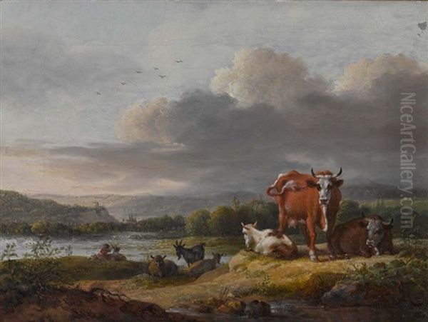 Flusslandschaften Mit Rindern Oil Painting by Maximilian Neustueck