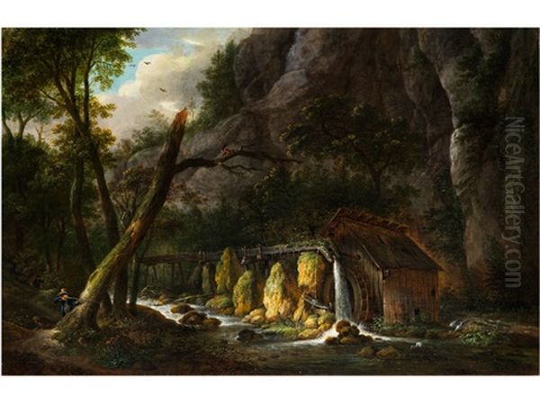 Waldlandschaft Mit Muhle Und Jager by Maximilian Neustueck