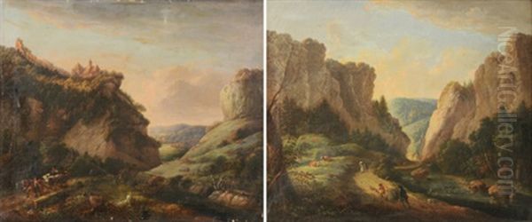 Blick Auf Schloss Und Kapelle Vorburg Bei Delemont (+ Das Tal Der Birs Beim Schloss Vorburg; Pair) Oil Painting by Maximilian Neustueck